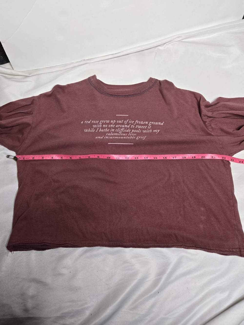 TAYLOR SWIFT maroon Auroras And Sad Prose puff‎ long sleeve cropped tee shirt M - Picture 10 of 10